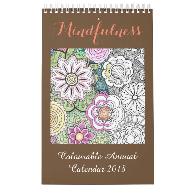 Calendário 2018 da coloração do Mindfulness (Capa)