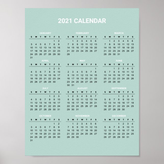 Calendário 2020 Simples E Elegante | POSTER (Frente)