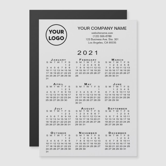 Calendário 2021 Logotipo comercial Texto Cinza Mag (Frente/Verso)