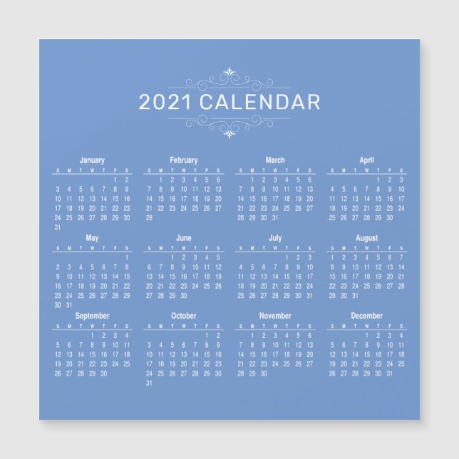 Calendário 2021 Simples E Elegante | Cartão magnét (Frente)