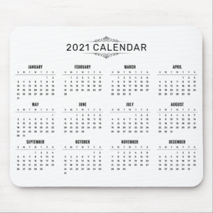 Calendário 2021 Simples E Elegante Mousepad