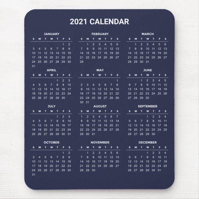 Calendário 2021 Simples E Elegante | Mousepad (Frente)