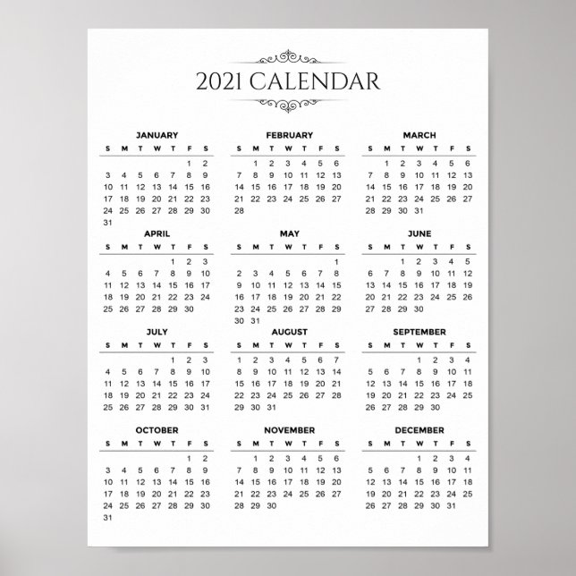 Calendário 2021 simples, mas elegante | POSTER (Frente)