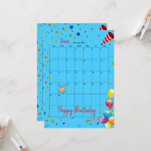 Calendário 2022 Fevereiro Feliz Convite de Anivers