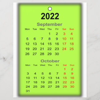 Calendário 2022 Impressão de setembro de outubro..
