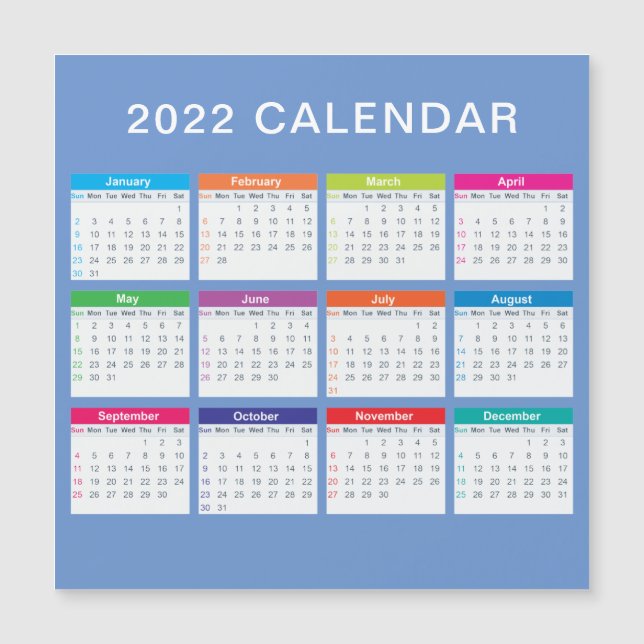 Calendário 2022 Simples e Colorido | (Frente)