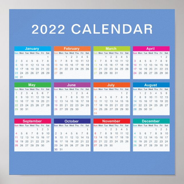 Calendário 2022 Simples e Colorido | POSTER (Frente)