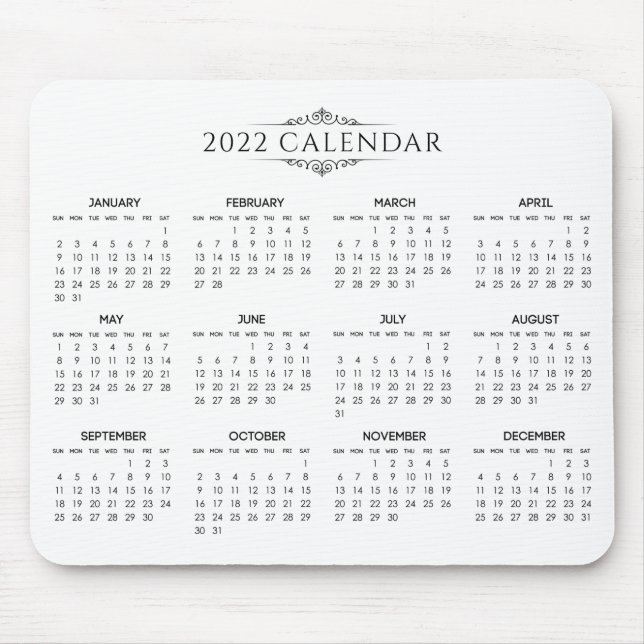 Calendário 2022 Simples, Mas Elegante | Mousepad (Frente)