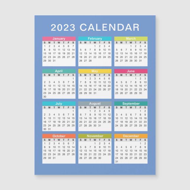 Calendário 2023 bonito e colorido | Cartão magnéti (Frente)