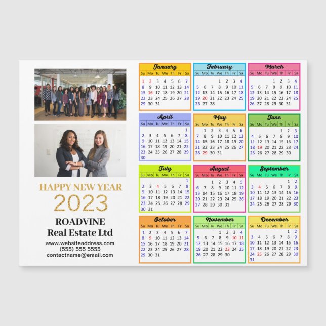 Calendário 2023 Foto Moderno Dourado Magnet (Frente)
