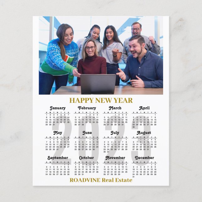 Calendário 2023 Negócios Moderno Dourado Preto (Frente)