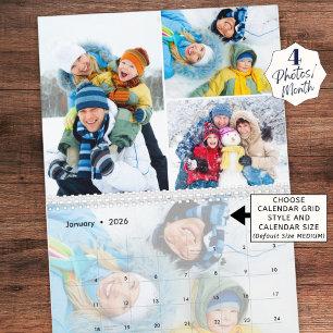 Calendário 2023 Simple Custom Photo Collage 4 Per Month