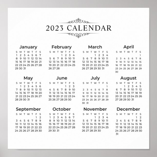 Calendário 2023 Simples E Elegante | POSTER (Frente)