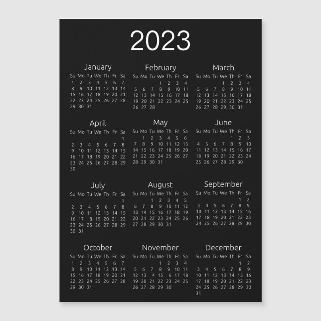 Calendário 2023 Simples, preto e branco (Frente)