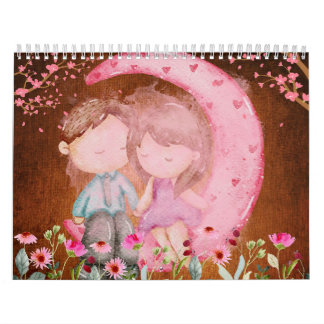 Calendário 2024, Amor, Aquarela, Papéis Vintage