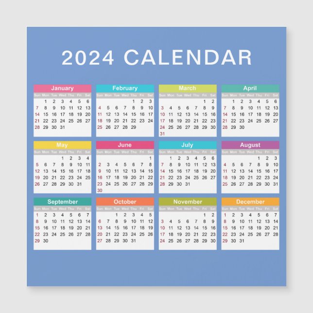 Calendário 2024 bonito e colorido | Magnet (Frente)