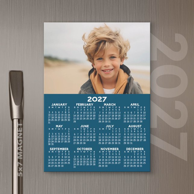 Calendário 2024 com Cartão Magnético Azul Branco c (2027 Calendar Magnet)