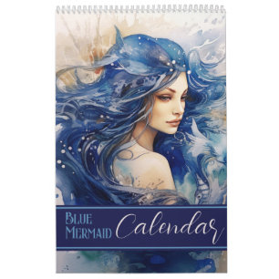 Calendário 2024 Sereia Azul De Aquarela