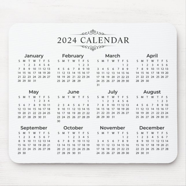 Calendário 2024 Simples, Mas Elegante | Mousepad (Frente)