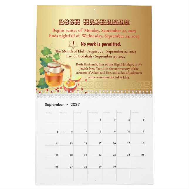 Calendário 2025 com Feriado Judeu - De Purim A Hanukkah (Set 2027)