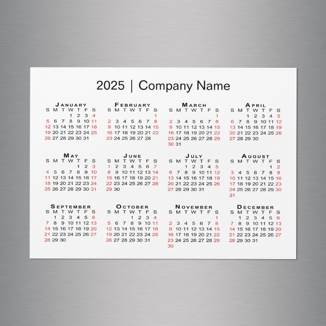 Calendário 2025 com o nome comercial White Magnet (2025 Calendar with Business Name White Magnet, in situ)