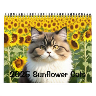 Calendário 2025 Gatos De Girassol