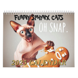 Calendário 2025 Gatos Sphynx Engraçados e Parede Elf Sphynx