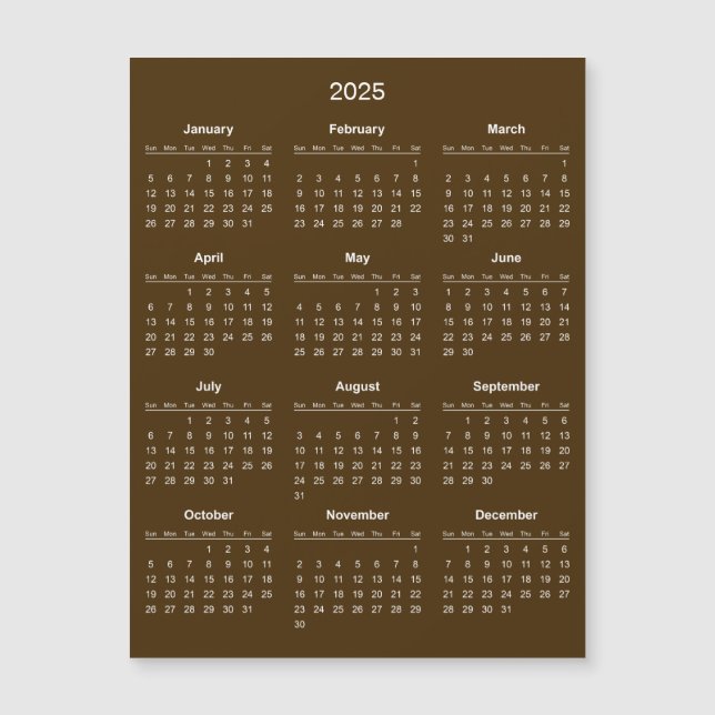 Calendário 2025 Simples E Elegante | Cartão Magnét (Frente)