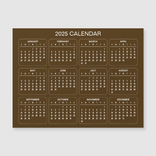 Calendário 2025 Simples E Elegante | Cartão Magnét (Frente)