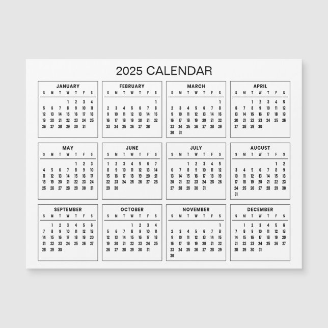 Calendário 2025 Simples E Elegante | Cartão Magnét (Frente)