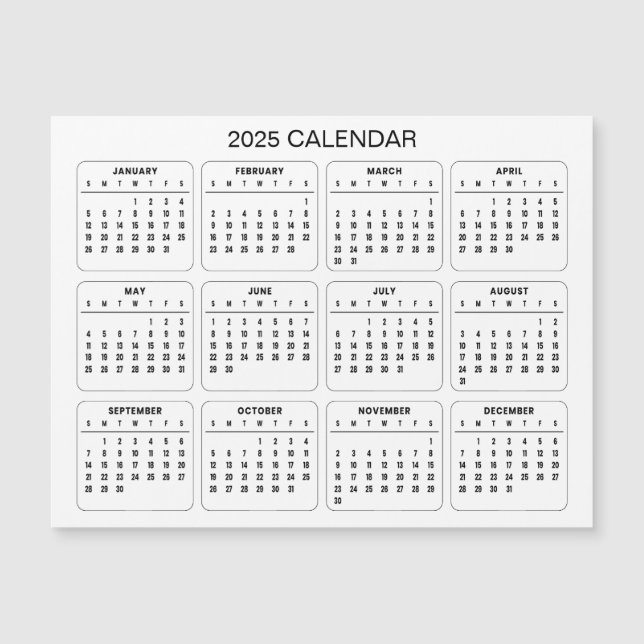 Calendário 2025 Simples E Elegante | Cartão Magnét (Frente)