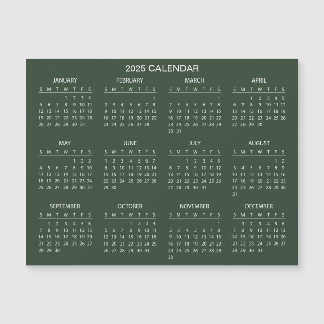 Calendário 2025 Simples E Elegante | Cartão Magnét (Frente)