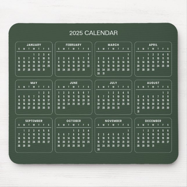 Calendário 2025 Simples E Elegante | Mousepad (Frente)