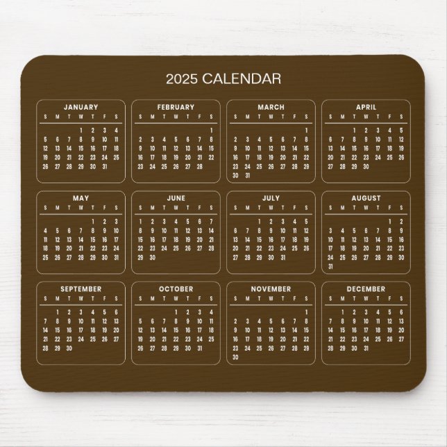 Calendário 2025 Simples E Elegante | Mousepad (Frente)