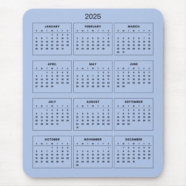 Calendário 2025 Simples E Elegante | Mousepad (Frente)