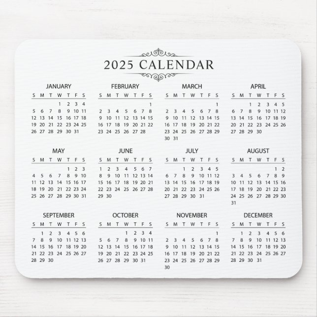 Calendário 2025 Simples E Elegante | Mousepad (Frente)