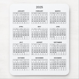 Calendário 2025 Simples E Elegante   Mousepad