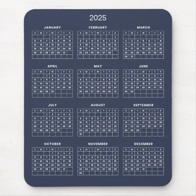 Calendário 2025 Simples E Elegante | Mousepad (Frente)