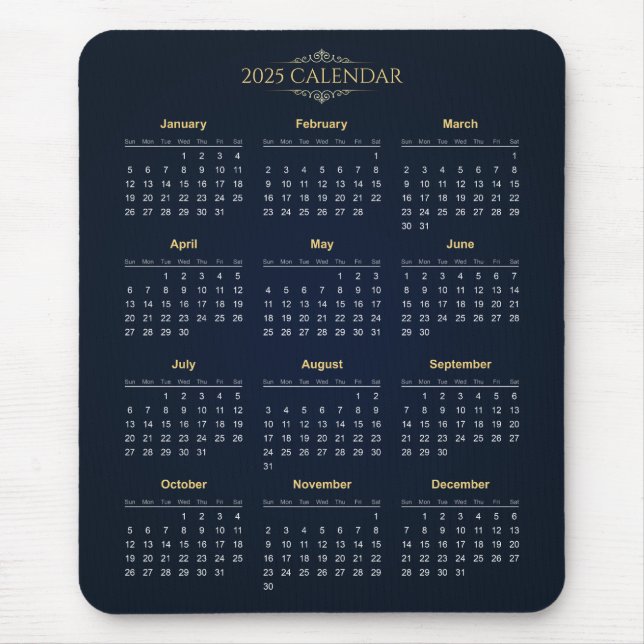 Calendário 2025 Simples E Elegante | Mousepad (Frente)