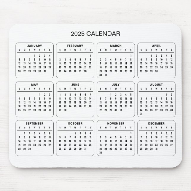 Calendário 2025 Simples E Elegante | Mousepad (Frente)