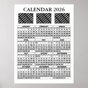 Calendário 2026 Adicionar 3 Fotos Poster Branco 18