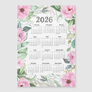Calendário 2026 Aquarela Eucalyptus Pink Floral