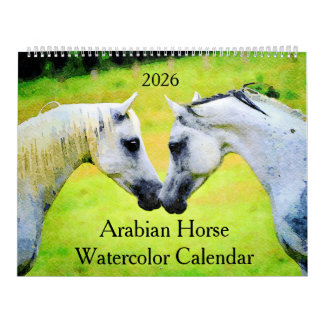 Calendário 2026 Arabian Horse Lover Gift Watercolor Painting
