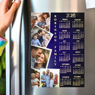 Calendário 2026 Azul Marinho Branco Dourado 5 Cola