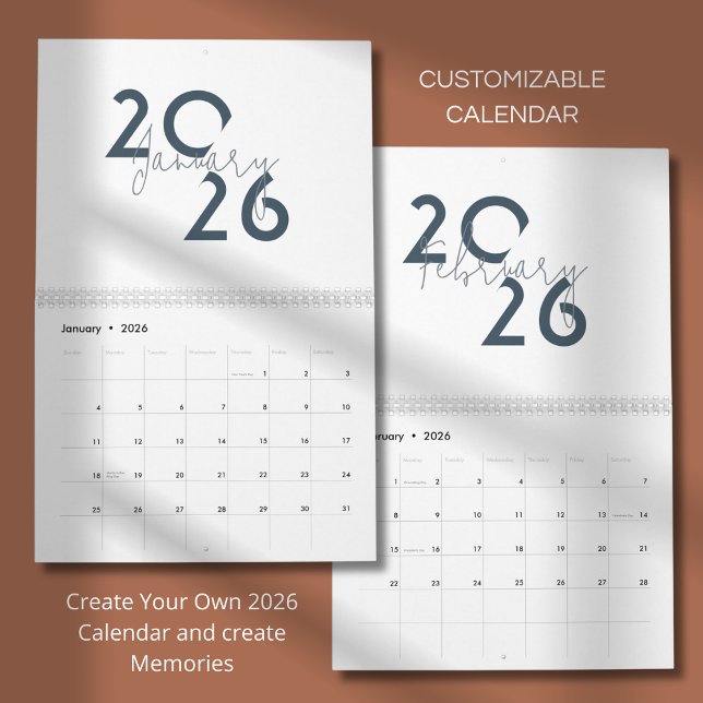 Calendário 2026 Azul Simples Elegante (Criador carregado)