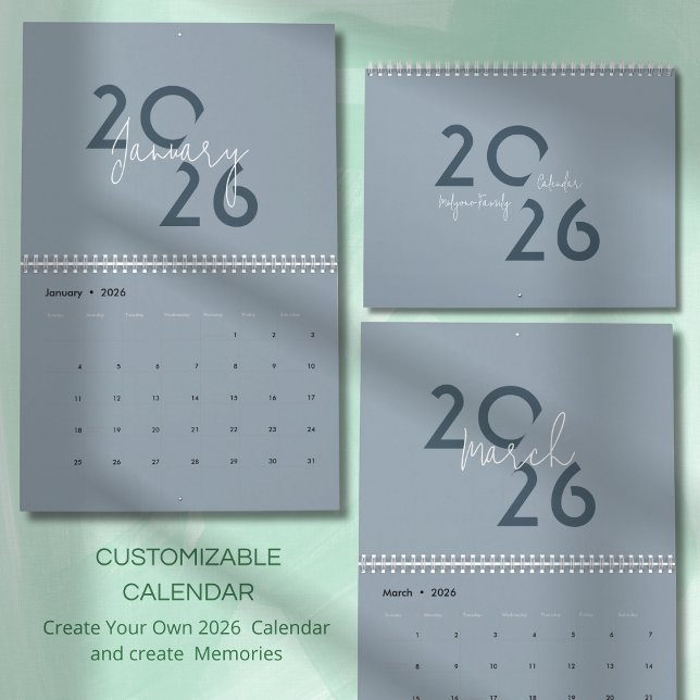Calendário 2026 Azul Simples Elegante (Criador carregado)