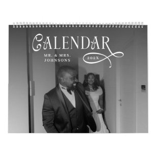 Calendário 2026 Casamento Moderno Elegante 14 Fotos Recém-Cas