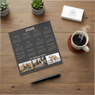 Calendário 2026 Colagem de 3 Fotos de Família 