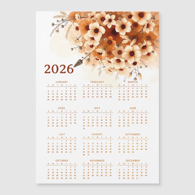 Calendário 2026 com flores (Frente)