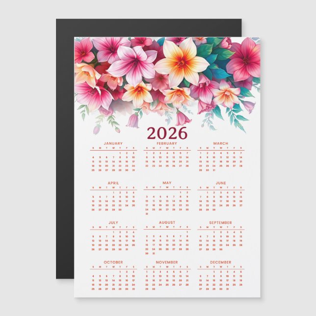 Calendário 2026 com flores (Frente/Verso)